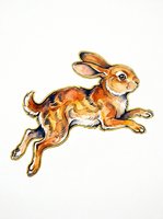 Leaping rabbit watercolor art isolated on transparent background, ready for stickers, t-shirt design, print on demand, sublimation, and clipart use.