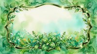 Ornate botanical frame with lush green foliage and decorative border on cream background, suitable for invitations, greeting cards, and design projects.
