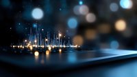 Futuristic cityscape emerging from smartphone screen with glowing lights and bokeh effect, representing digital transformation and smart city technology.