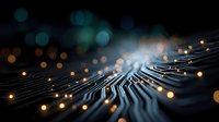 Abstract digital wave with glowing particles and bokeh lights creating futuristic technology background for presentations and modern design projects.