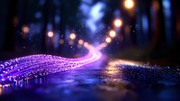Abstract purple glittery wave with bokeh lights and sparkling particles creating magical flowing motion on dark background for digital art projects.