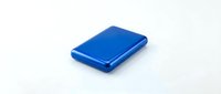 Compact blue external hard drive isolated on white background, ready for storage and backup solutions in tech design projects.