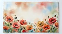 Watercolor poppy flowers border with soft pastel background creating dreamy floral frame for spring and summer designs with copy space for text.