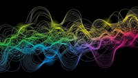 Abstract colorful wave lines flowing across black background creating dynamic energy pattern for modern digital design and technology concepts.