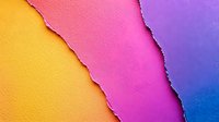 Vibrant torn paper layers in yellow, pink, and purple-blue gradient creating abstract colorful background with textured edges for creative design projects.