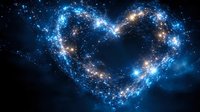 Cosmic heart shape formed by glowing blue stars and nebula dust against deep space background for romantic astronomy themes.