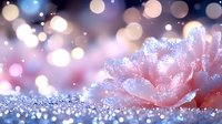 Dreamy pink rose with sparkling glitter bokeh effect against soft blurred background creates magical romantic atmosphere for wedding and celebration designs.