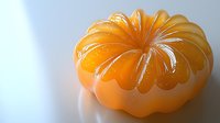 Ripe orange pumpkin with glossy surface and distinctive ribbed segments on light background, soft shadows create depth and dimension for seasonal decor.