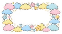 Pastel clouds and stars frame border with soft colors creating dreamy sky background for baby shower invitations, nursery decor and children designs.