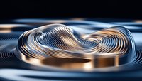 Abstract metallic wave formation with smooth curved lines in gold and silver tones against dark background creates modern luxury design element for backgrounds.