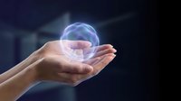 Young adult female hand holding glowing digital sphere with network connections, representing technology, innovation, and future digital solutions for business concepts.