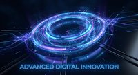 Futuristic holographic interface with glowing blue and purple circular data visualization rings on dark background for technology presentations.