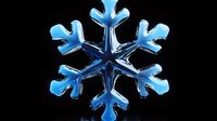 Shiny blue crystal snowflake on black background, winter holiday symbol with glossy metallic effect and reflective surface. Isolated decorative element.