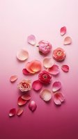Pink roses and scattered petals on gradient background for romantic wedding invitations, Valentine's Day cards, beauty products and feminine branding designs.