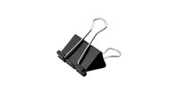 Black binder clip with metal handles isolated on white background, ready for office and design use.