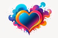 Vibrant heart shape with colorful gradient swirls and splashes in blue, purple, pink and orange tones on white background, isolated design element for love themes.