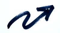 Upward arrow drawn with dark blue brushstroke on isolated white background, symbolizing growth, progress, and positive business direction for marketing and design projects.