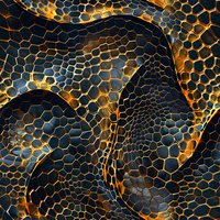 Abstract honeycomb pattern with glowing golden edges on dark background creates dramatic lighting effect and depth through geometric cell structure.