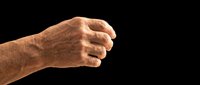 Mature male hand with visible age spots and wrinkles in relaxed fist position, isolated on transparent background. Ready for design use on t-shirts, clipart, stickers, and print-on-demand products.