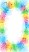Colorful watercolor frame with hot air balloon, kite, paper boats and stars on rainbow background. Copy space for text, invitations, greeting cards.