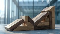 Wooden blocks arranged as ascending stairs symbolizing business growth, success and progress in modern office environment.