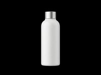 White cosmetic bottle with stainless steel cap, isolated on transparent background. Ready for product mockups, packaging design, sublimation, print-on-demand, and e-commerce use.