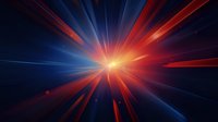Dramatic red and blue light rays bursting from central bright point against dark background, creating dynamic radial pattern for technology and energy concepts.
