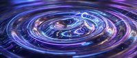 Glowing concentric circles with blue and purple neon light effects create a futuristic digital vortex, suitable for technology and sci-fi backgrounds.