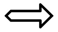 Black arrow pointing right with bold outline on white background, indicating direction or navigation for interface design.