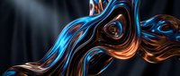 Abstract flowing liquid metal waves with blue and orange neon glow effects creating dynamic energy patterns for modern digital art and futuristic designs.