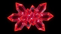 Red glowing neon crystal star shape with sharp geometric facets on black background, isolated for design and digital projects.