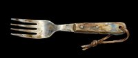 Vintage camping fork with wooden handle and twine loop, isolated on transparent background. Ready for clipart, print-on-demand, t-shirt design, stickers, and sublimation projects.