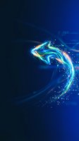 Abstract digital wave with glowing particles and energy streams in blue and green colors on dark background for technology and science concepts.