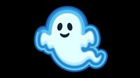 Friendly ghost character with glowing blue outline and smiling face on transparent background, suitable for Halloween designs, children's graphics, and seasonal decorations.