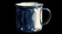 Rustic navy and cream enamel mug with vintage charm, isolated on transparent background. Ready for t-shirt designs, clipart, stickers, print-on-demand products, and sublimation projects.