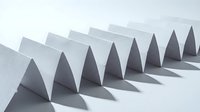 Geometric cone shapes arranged in a row casting shadows on white surface, representing growth, progression, and business strategy concepts.