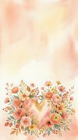 Watercolor floral heart arrangement with roses and wildflowers in soft peach tones, perfect for Valentine's Day cards and wedding designs.