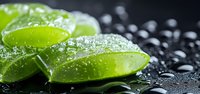 Fresh lime wedges with water drops on black surface, macro shot with selective focus showing juicy citrus texture and refreshing moisture for cocktails and drinks.