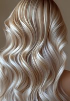 Long wavy blonde hair with balayage highlights and dimensional color, showcasing voluminous waves and shine for hair care, salon, and beauty marketing.