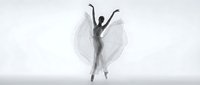 Graceful ballet dancer silhouette with flowing fabric wings in artistic pose against white background for creative projects and dance concepts.