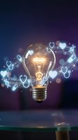 Glowing light bulb with floating medical icons including stethoscopes, hearts, pills and DNA symbols representing healthcare innovation and bright ideas.
