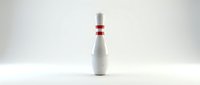 Isolated white bowling pin with red stripe band on neutral background, ready for design projects, sports graphics, and recreational activity illustrations.