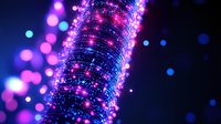 Glowing spiral light trail with sparkling particles in pink and blue colors against dark background creates magical atmosphere for festive designs.