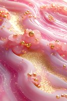 Pink and gold luxury abstract background with flowing waves, glitter texture and metallic particles creating elegant marble effect for cosmetic packaging design.