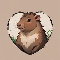 Adorable brown hamster character in heart-shaped frame with grass elements, isolated on beige background. For children's books, greeting cards and merchandise design.