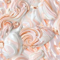 Luxurious rose gold and white marble swirl pattern with metallic accents creates elegant abstract background for luxury design and packaging projects.