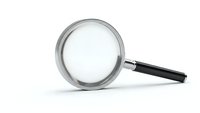 Magnifying glass with black handle isolated on white background for search analysis investigation and examination purposes.