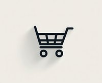 Simple black shopping cart icon with soft shadow on light background, isolated design element for e-commerce and retail applications.