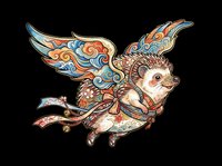 Flying hedgehog with ornate wings in vibrant Asian folk art style, isolated on transparent background. Great for stickers, t-shirt design, print on demand, clipart, sublimation.