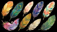 Colorful feathers isolated on transparent background, ready for t-shirt design, clipart, stickers, sublimation, print-on-demand products and digital crafts.